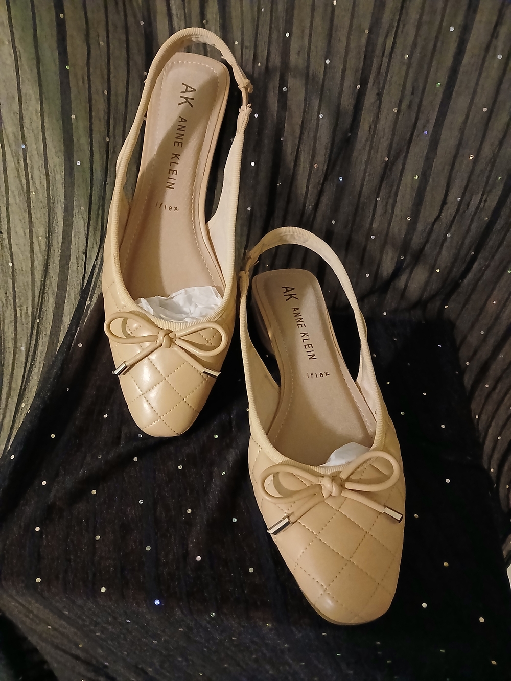 Anne Klein Beige Quilted Slingback Flats